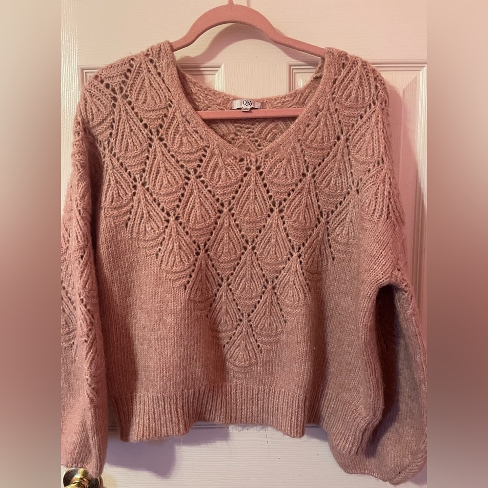 Women's Q&A Baby Pink Wool/Acrylic Blend Knit  Sweater Size L